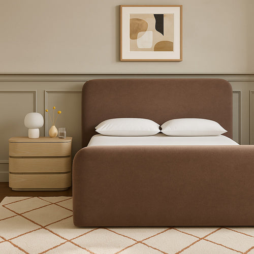 Fira Chenille Fabric Upholstered Queen Bed in Brown