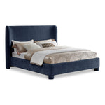 Penny Chenille Fabric Upholstered Queen Bed in Navy