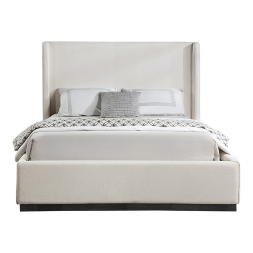 Flynn Linen Textured Fabric Upholstered King Bed in Beige
