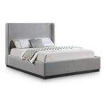 Flynn Linen Textured Fabric Upholstered King Bed in Grey