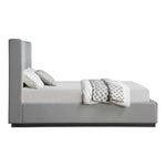 Flynn Linen Textured Fabric Upholstered King Bed in Grey