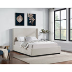 Flynn Linen Textured Fabric Upholstered Queen Bed in Beige