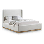Flynn Linen Textured Fabric Upholstered Queen Bed in Cream