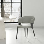 Luce Textured Vegan Leather Metal Dining Chair in Stone Gray