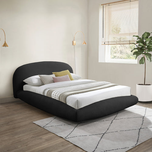 Genesis Teddy Fabric Upholstered Floating Queen Bed (3 Boxes) in Black