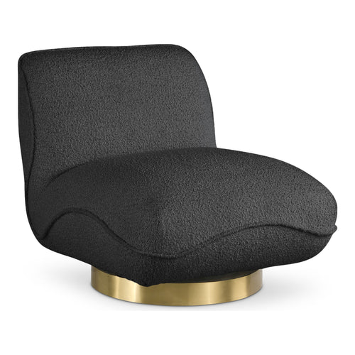 Geneva Boucle Fabric Upholstered Swivel Accent Chair in Black