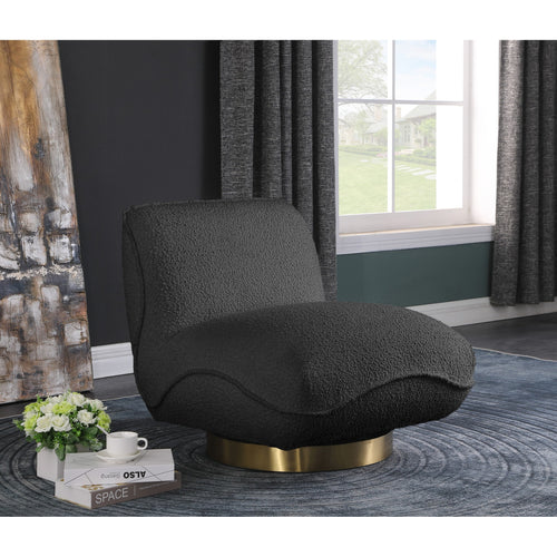 Geneva Boucle Fabric Upholstered Swivel Accent Chair in Black