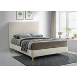 Geri Velvet Upholstered King Bed in Cream