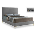 Geri Velvet Upholstered King Bed in Grey