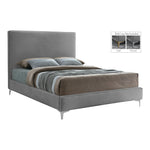 Geri Velvet Upholstered King Bed in Grey