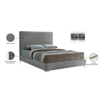 Geri Velvet Upholstered King Bed in Grey