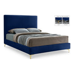Geri Velvet Upholstered King Bed in Navy