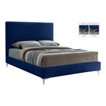 Geri Velvet Upholstered King Bed in Navy