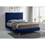 Geri Velvet Upholstered King Bed in Navy