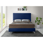 Geri Velvet Upholstered King Bed in Navy
