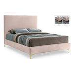 Geri Velvet Upholstered King Bed in Pink