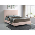 Geri Velvet Upholstered King Bed in Pink