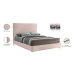 Geri Velvet Upholstered King Bed in Pink