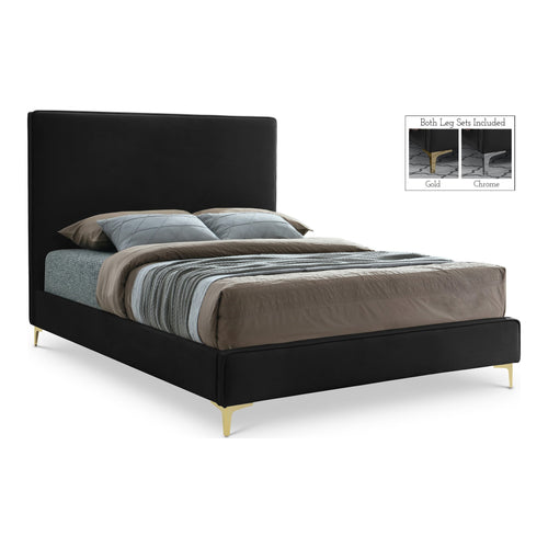 Geri Velvet Upholstered Queen Bed in Black