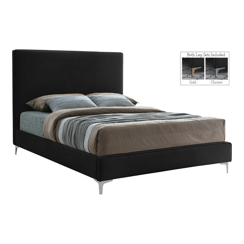 Geri Velvet Upholstered Queen Bed in Black