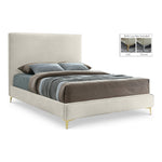 Geri Velvet Upholstered Queen Bed in Cream