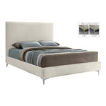 Geri Velvet Upholstered Queen Bed in Cream
