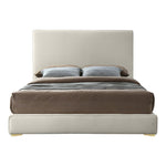 Geri Velvet Upholstered Queen Bed in Cream