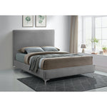 Geri Velvet Upholstered Queen Bed in Grey