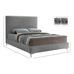 Geri Velvet Upholstered Queen Bed in Grey