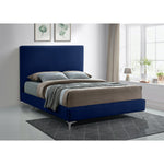 Geri Velvet Upholstered Queen Bed in Navy