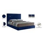 Geri Velvet Upholstered Queen Bed in Navy