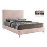 Geri Velvet Upholstered Queen Bed in Pink