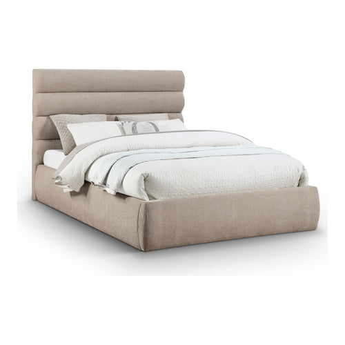 Adam Chenille Fabric Upholstered Queen Bed in Beige