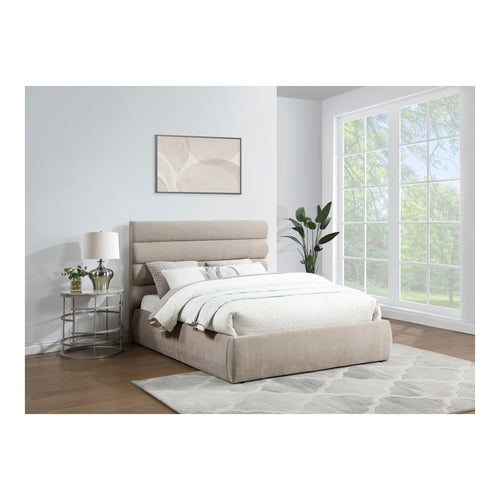 Adam Chenille Fabric Upholstered Queen Bed in Beige