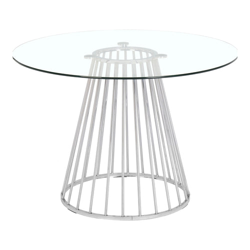 Gio 48" Glass Top And Steel Base Dining Table in Chrome