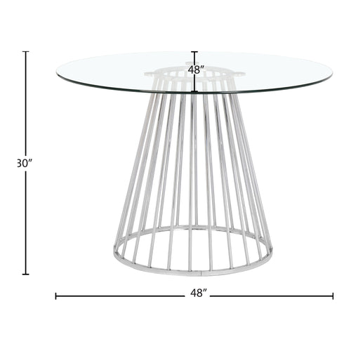 Gio 48" Glass Top And Steel Base Dining Table in Chrome
