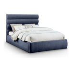 Adam Chenille Fabric Upholstered Queen Bed in Navy