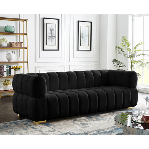 Gwen 91" Velvet Upholstered Sofa in Black