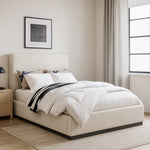 Alfie Linen Textured Fabric Upholstered King Bed in Beige