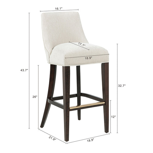 Beever Chenille Wood Upholstered Barstool in Cream