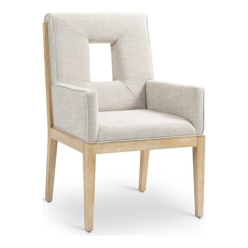 Gwendolyn Linen Textured Fabric Upholstered Dining Arm Chair in Cream