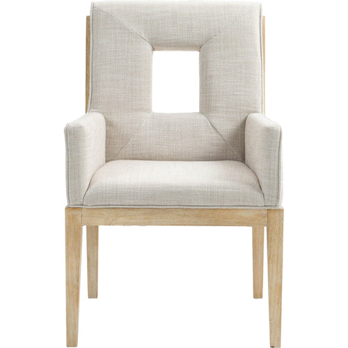 Gwendolyn Linen Textured Fabric Upholstered Dining Arm Chair in Cream