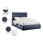 Adam Chenille Fabric Upholstered Queen Bed in Navy
