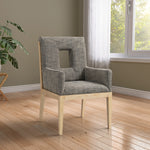 Gwendolyn Linen Textured Fabric Upholstered Dining Arm Chair in Grey