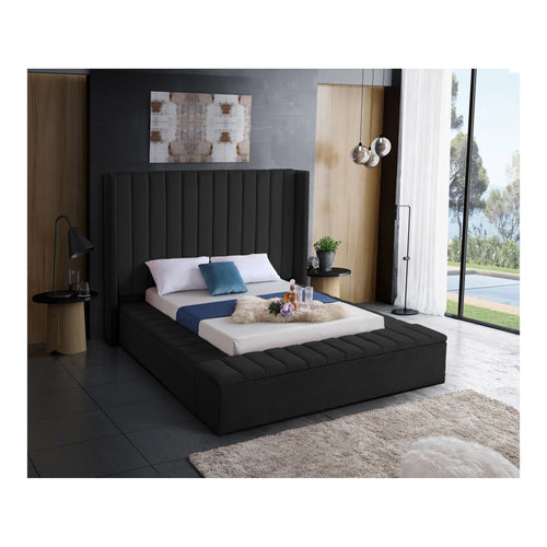 Kiki Velvet Upholstered King Bed (3 Boxes) in Black