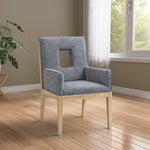 Gwendolyn Linen Textured Fabric Upholstered Dining Arm Chair in Navy