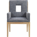 Gwendolyn Linen Textured Fabric Upholstered Dining Arm Chair in Navy