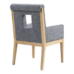 Gwendolyn Linen Textured Fabric Upholstered Dining Arm Chair in Navy