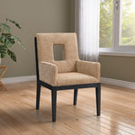 Gwendolyn Linen Textured Fabric Upholstered Dining Arm Chair in Cognac