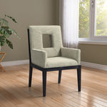 Gwendolyn Linen Textured Fabric Upholstered Dining Arm Chair in Green